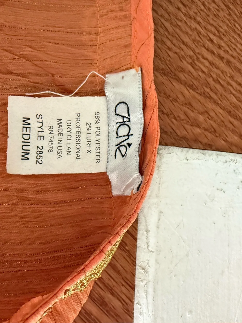 Cache Orange Crinkled V-Neck Tunic with Gold Trim - Picture 6 of 6